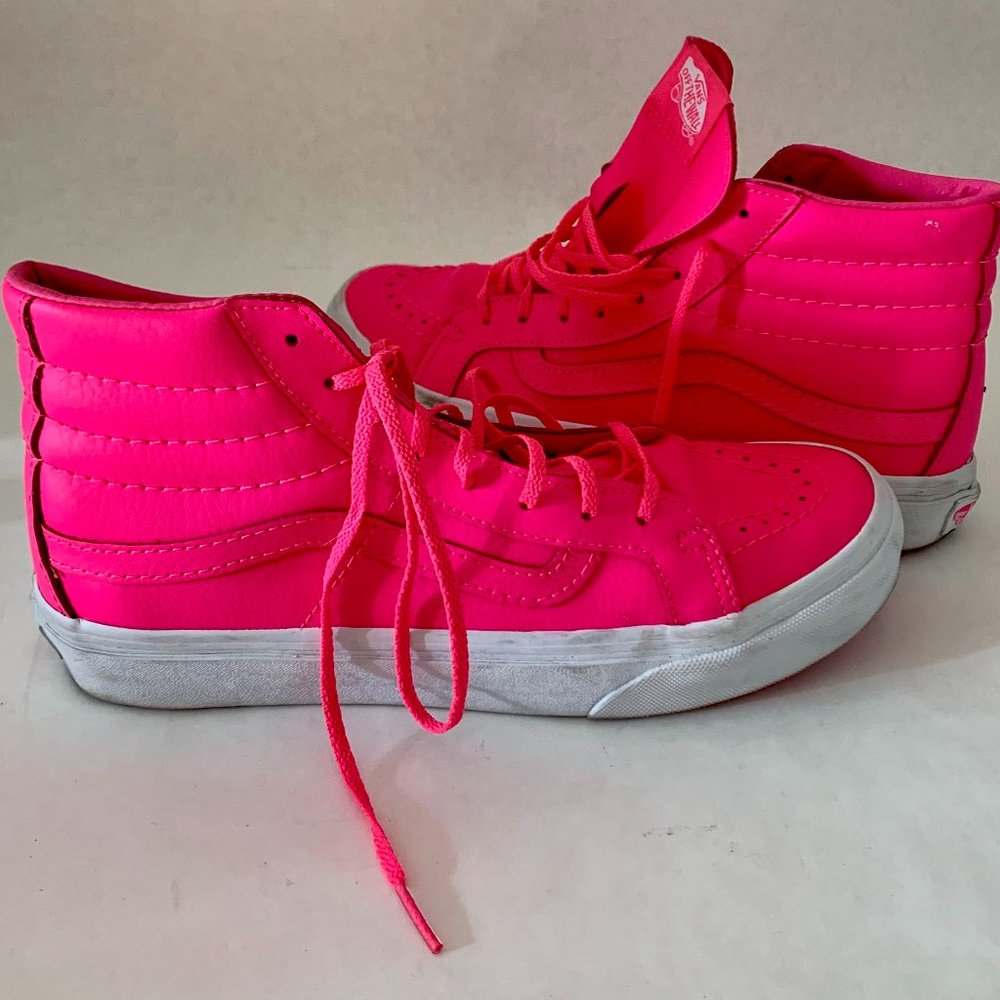 Vans Sk8 Hi Slim Neon Leather Pink Skateboarding shoe
